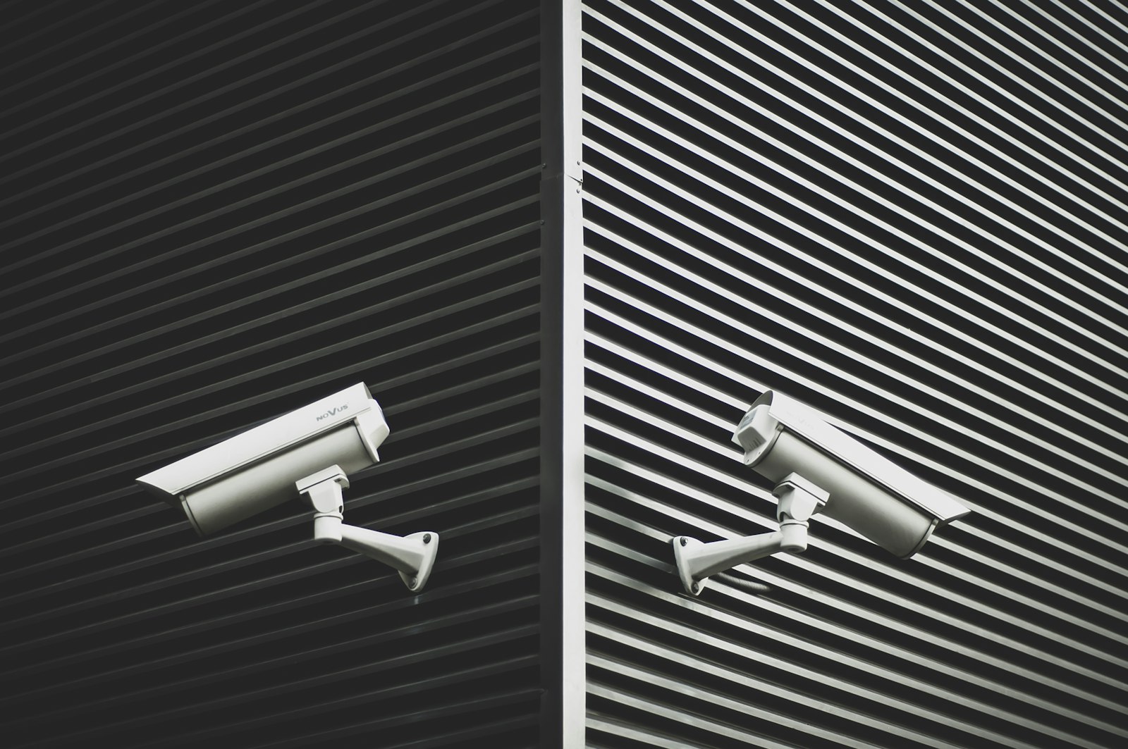 Surveillance cameras on a building corner
